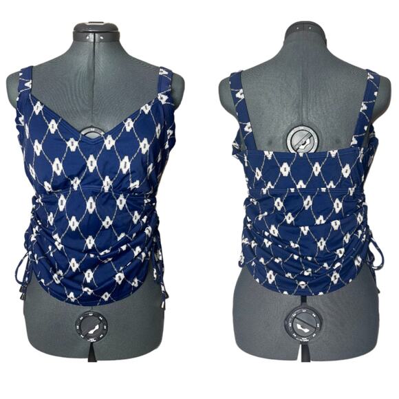 Maxine Of Hollywood Tankini Swim Tank Top Women's size 12 D Navy Blue Pattern - Picture 1 of 16